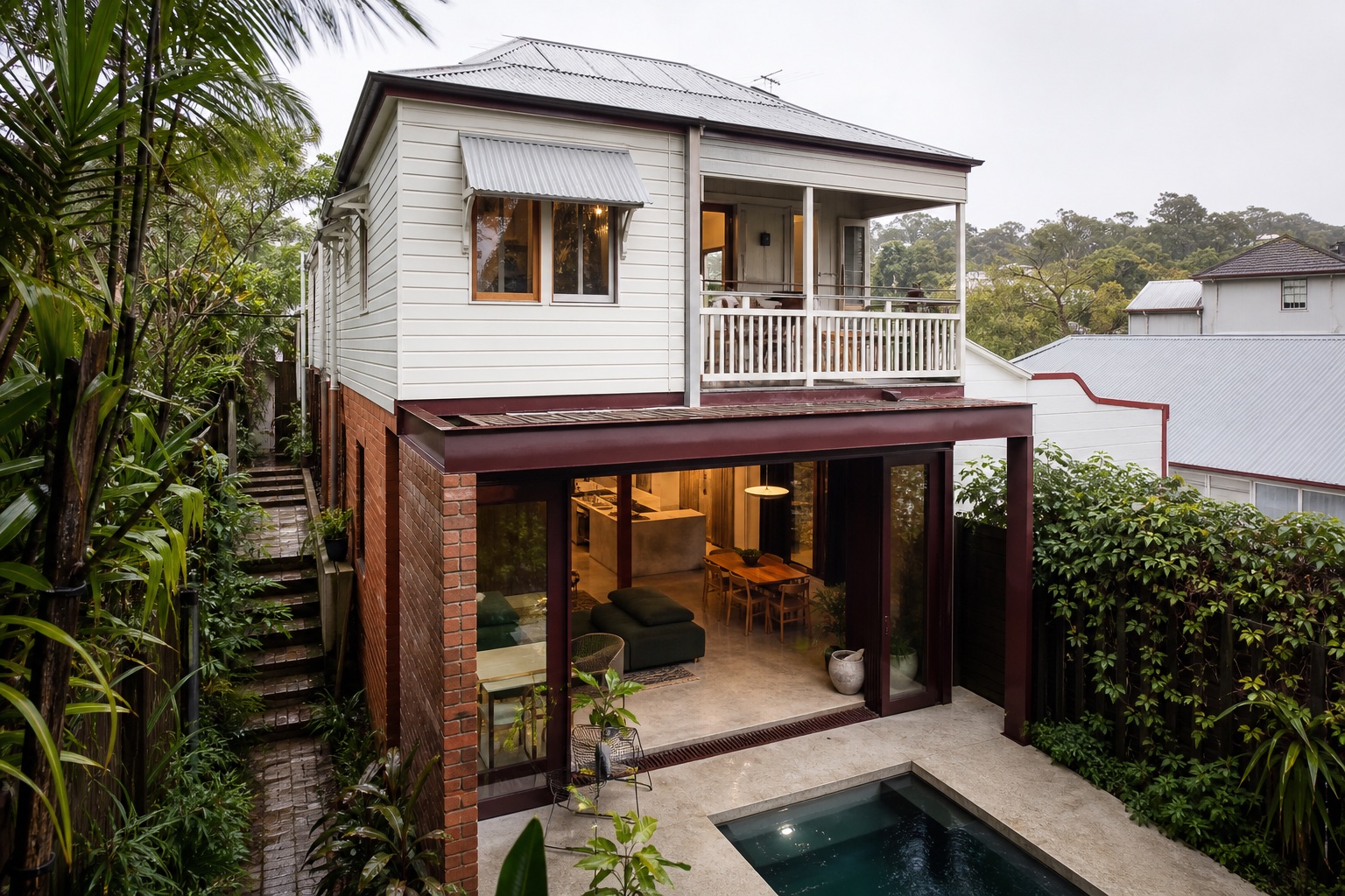 Paddington Queenslander with a new lower living level and courtyard